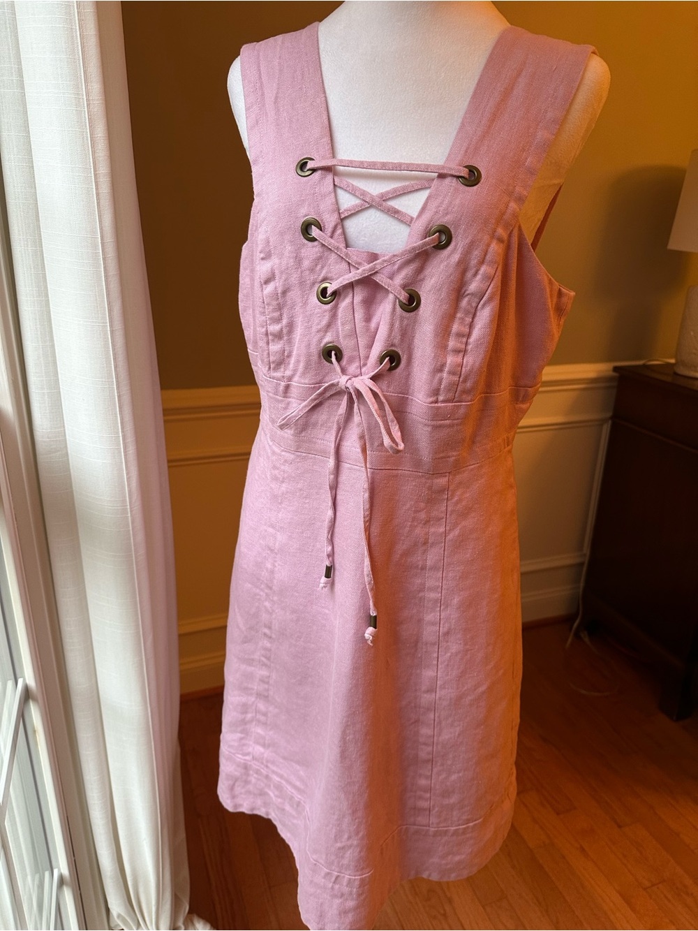 J. Crew Pink Lace-Up Sleeveless Linen Dress